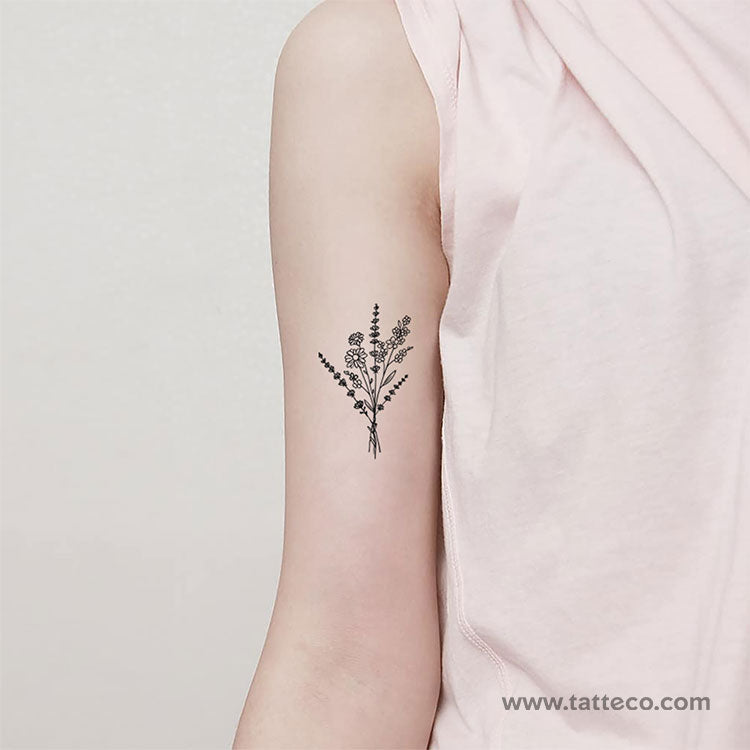 Wild Flower Bouquet Temporary Tattoo - Set of 3
