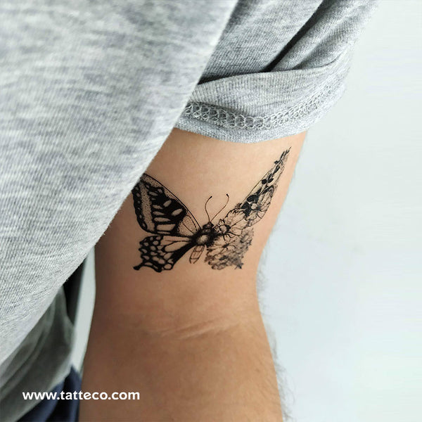 Half Butterfly Half Flower Temporary Tattoo - Set of 3