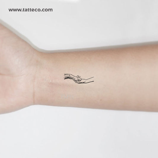 Tatuaje temporal de perro y humano apretándose las manos (juego de 3)