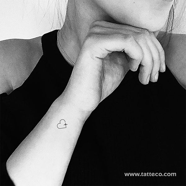 Heart and Airplane Temporary Tattoo - Set of 3