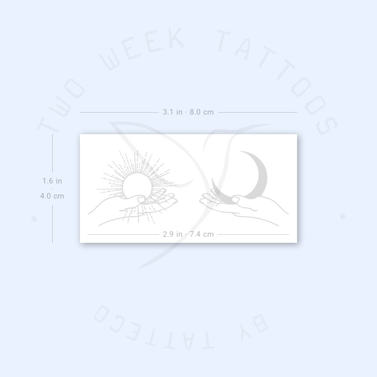 Hands Holding Moon And Sun Semi-Permanent Tattoo - Set of 2