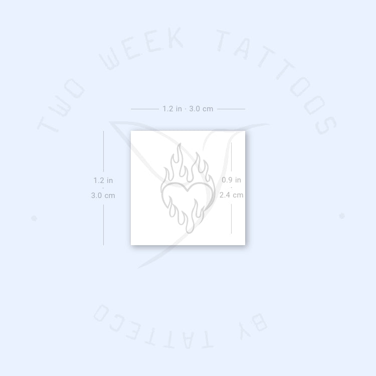 Tatuaje semipermanente de corazón en llamas (juego de 2)