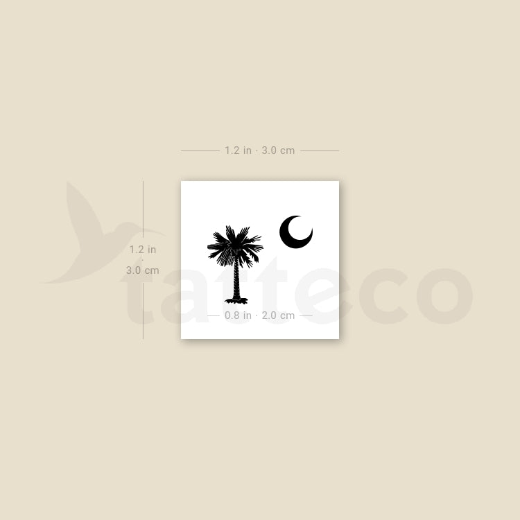 Tatuaje temporal de palmera y media luna de Carolina del Sur (juego de 3)