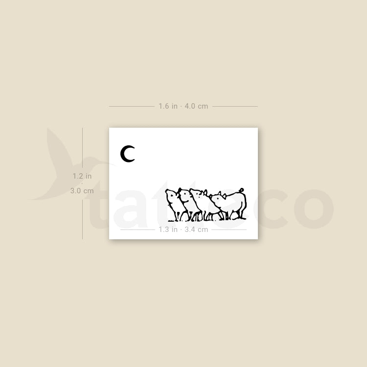 Piglets And The Moon Temporary Tattoo - Set of 3