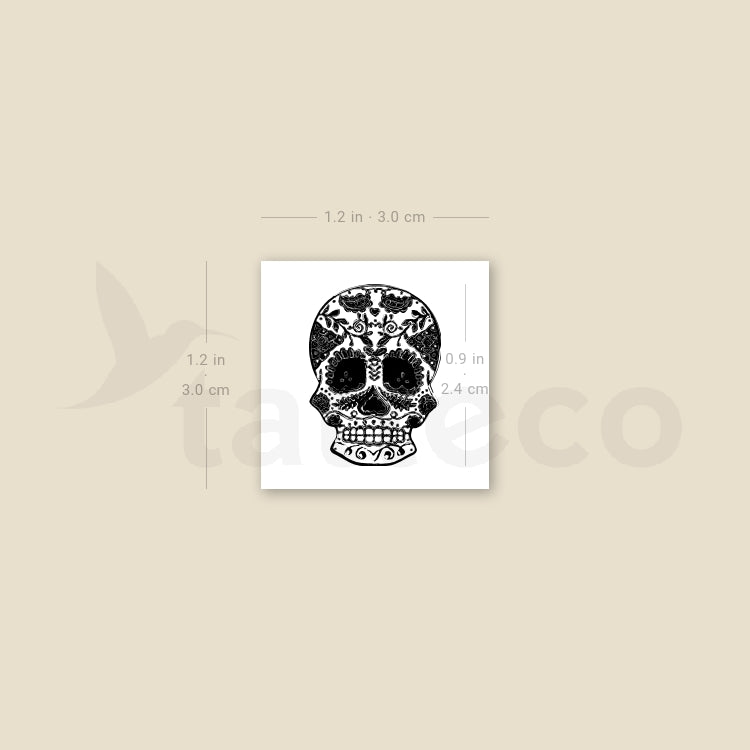 Small Black Sugar Skull Temporary Tattoo - Set of 3