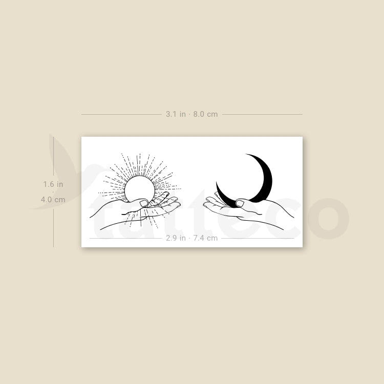 Hands Holding Moon And Sun Temporary Tattoo - Set of 3