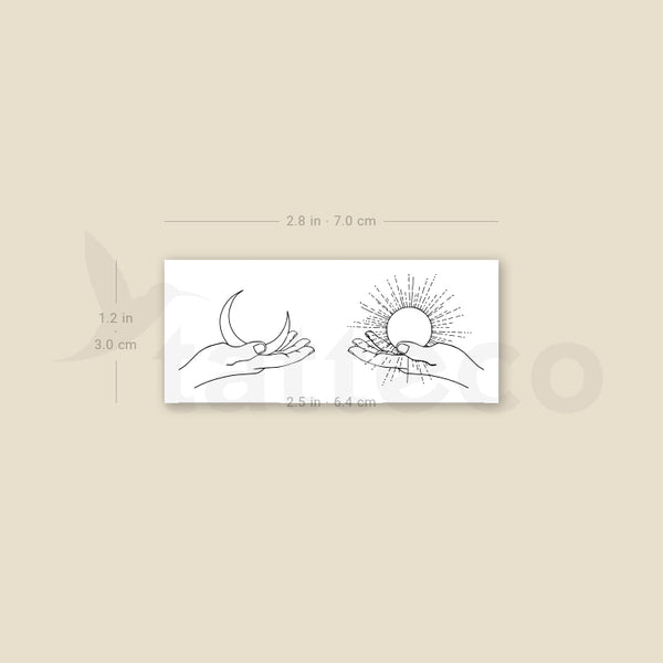 Hand Holding Sun And Moon Temporary Tattoo - Set of 3