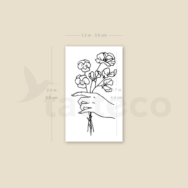 Small Hand Holding Flowers Temporary Tattoo - Set of 3