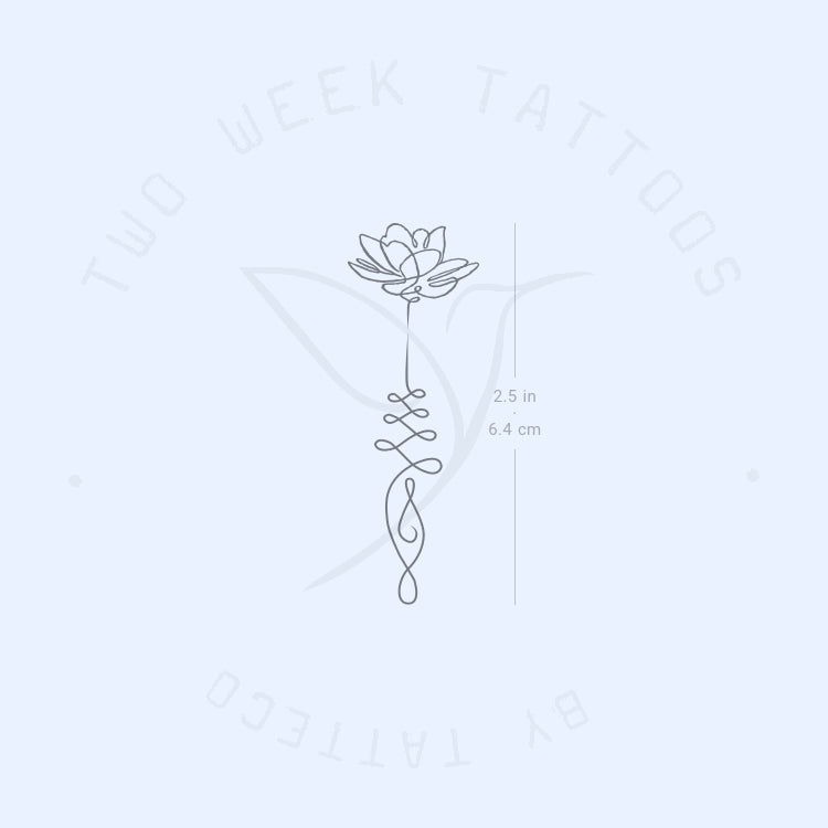 Continuous Unalome Lotus Semi-Permanent Tattoo - Set of 2