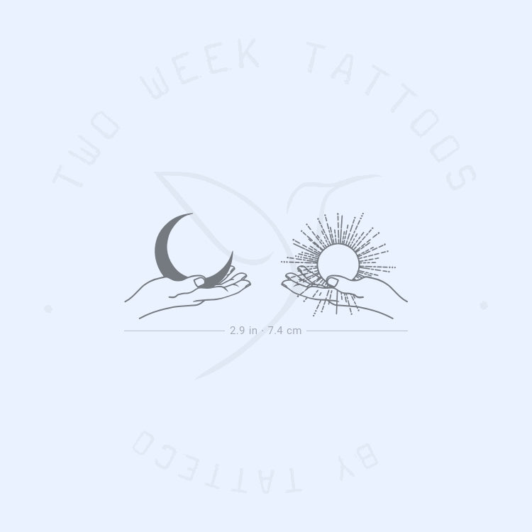 Hands Holding Moon And Sun Semi-Permanent Tattoo - Set of 2