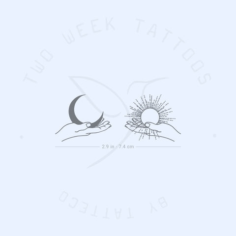 Hands Holding Moon And Sun Semi-Permanent Tattoo - Set of 2