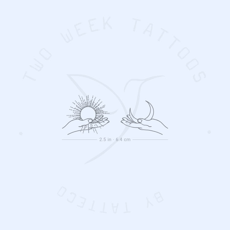 Hand Holding Sun And Moon Semi-Permanent Tattoo - Set of 2