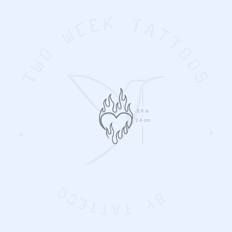 Tatuaje semipermanente de corazón en llamas (juego de 2)