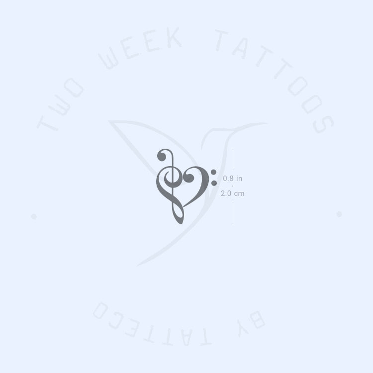 Tatuaje semipermanente de corazón musical pequeño (juego de 2)