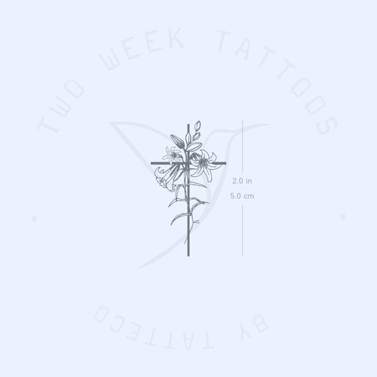 Tatuaje semipermanente de cruz de flores (juego de 2)