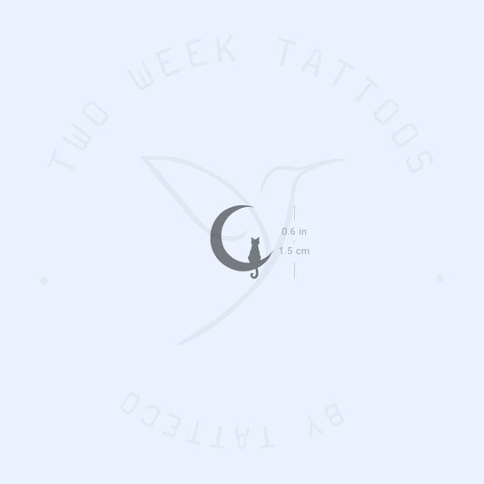 Tatuaje semipermanente de gato negro y luna (juego de 2)