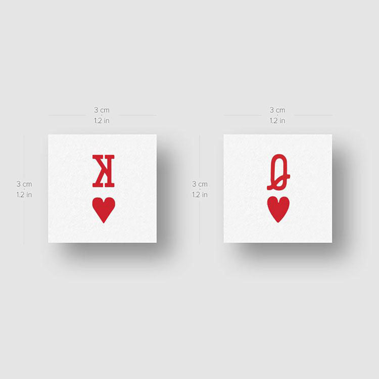 Matching Queen and King of Hearts Temporary Tattoos for Weddings - Set of 50+50