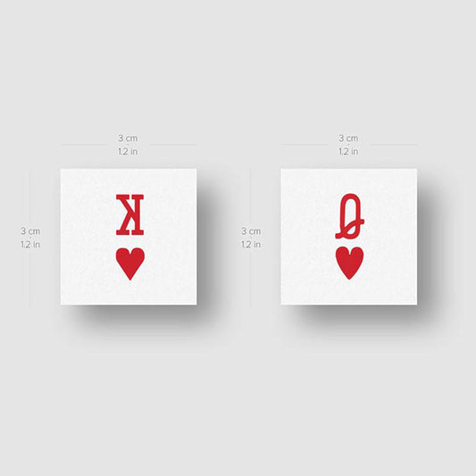 Tatuajes temporales de Reina y Rey de Corazones a juego para bodas - Set de 50+50