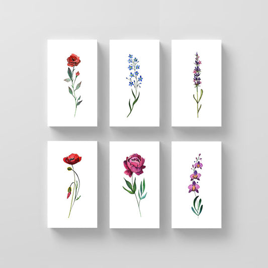 Conjunto de tatuajes temporales de flores de acuarela de Lena Fedchenko