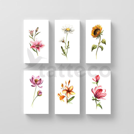 Conjunto de dos tatuajes temporales de flores de acuarela de Lena Fedchenko