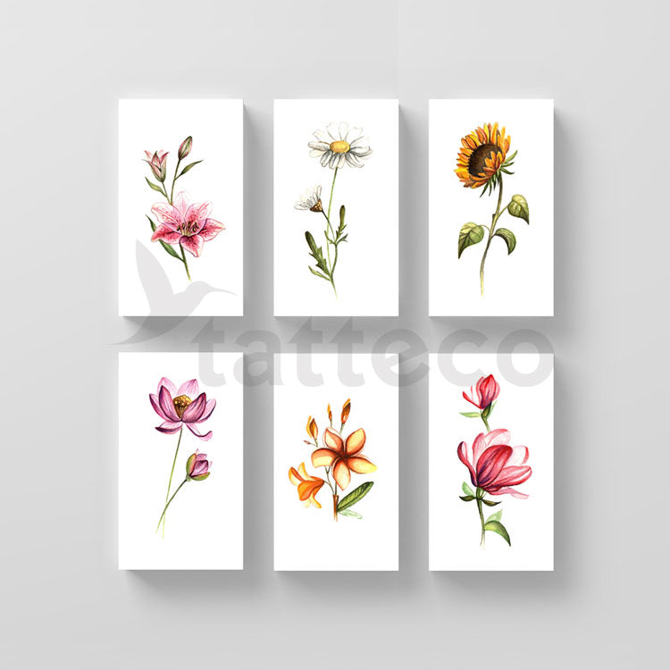 Watercolor Flower Temporary Tattoo Set Two by Lena Fedchenko
