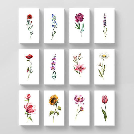 Conjunto de tatuajes temporales de flores de acuarela de Lena Fedchenko