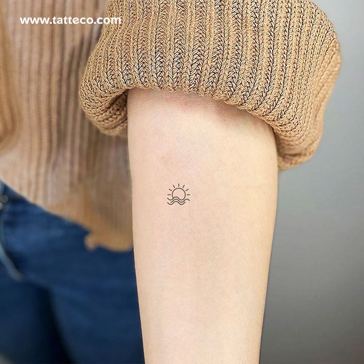 Minimalist Sea Sunset Temporary Tattoo - Set of 3