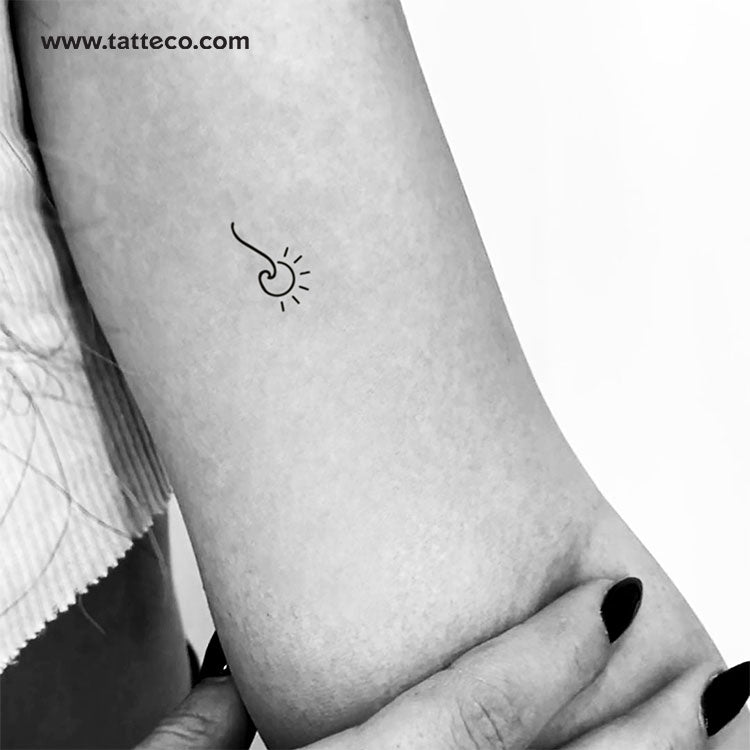 Small Minimalist Wave and Sun Temporary Tattoo - Set of 3