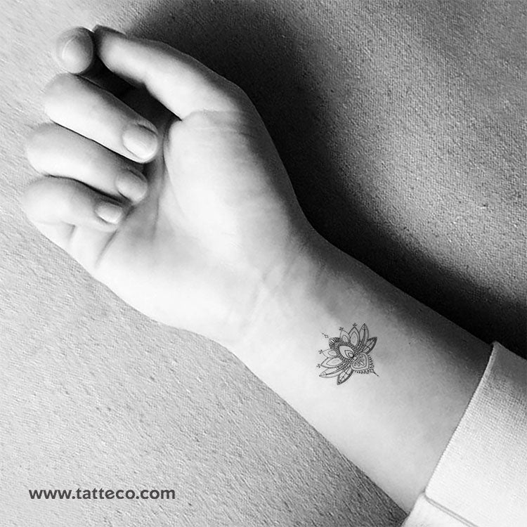 Small Sacred Lotus Flower Temporary Tattoo - Set of 3