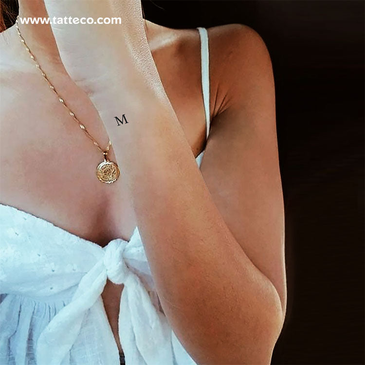 M Serif Capital Letter Temporary Tattoo - Set of 3