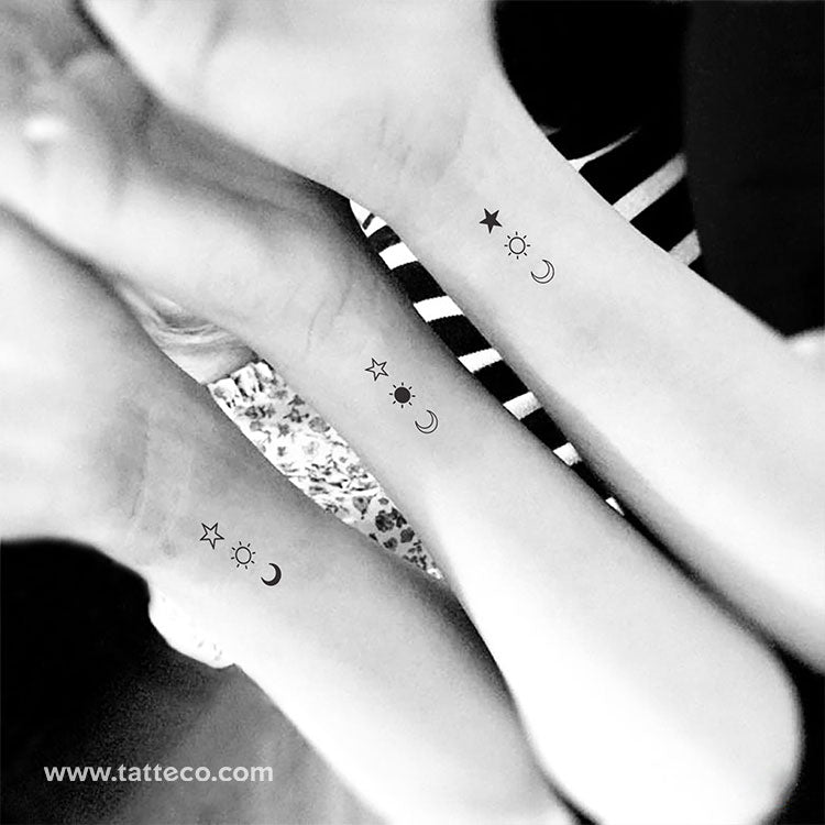 Matching Sun, Moon And Star Semi-Permanent Tattoo - Set of 3x2
