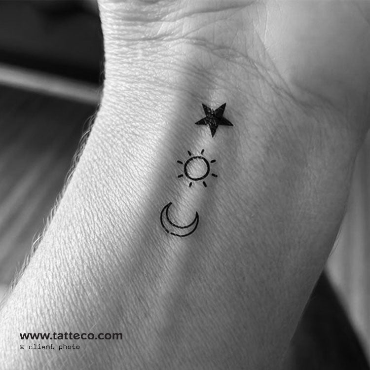 Matching Sun, Moon And Star Temporary Tattoo - Set of 3x3
