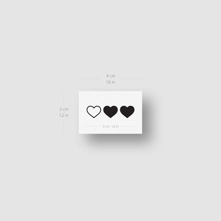 Matching Hearts Temporary Tattoo - Set of 3x3