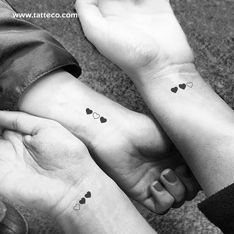 Matching Hearts Temporary Tattoo - Set of 3x3