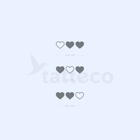Matching Hearts Semi-permanent Tattoos - Set of 3x2