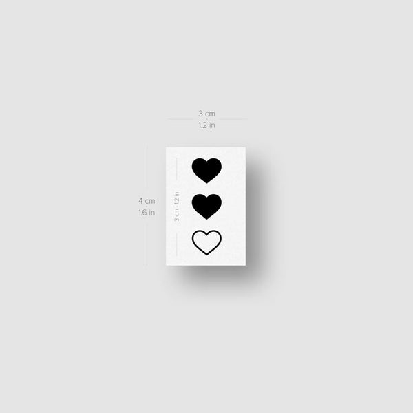 Matching BFF Hearts Temporary Tattoo - Set of 3x3