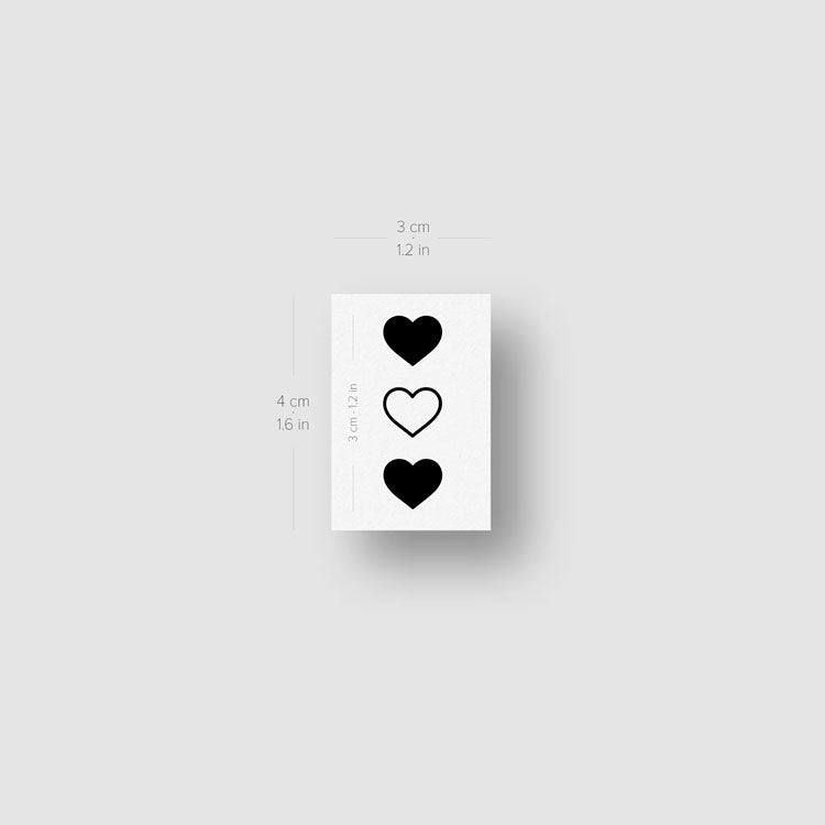 Matching BFF Hearts Temporary Tattoo - Set of 3x3