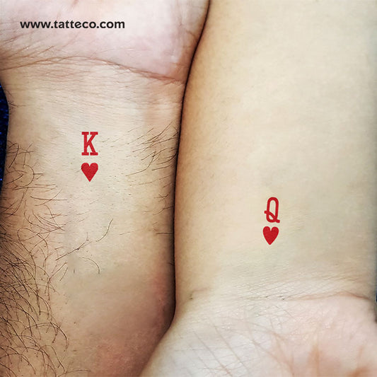 Tatuajes temporales de Reina y Rey de Corazones a juego para bodas - Set de 50+50