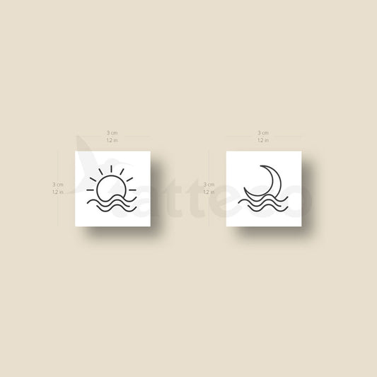 Tatuajes temporales de puesta de sol y luna a juego (juego de 3)
