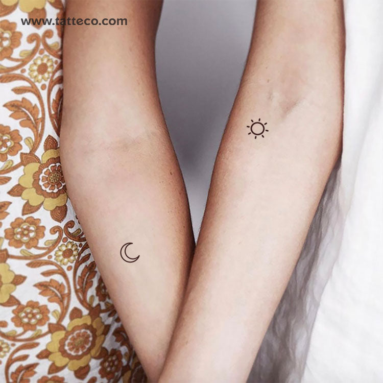 Tatuaje temporal de sol y luna a juego (juego de 3)