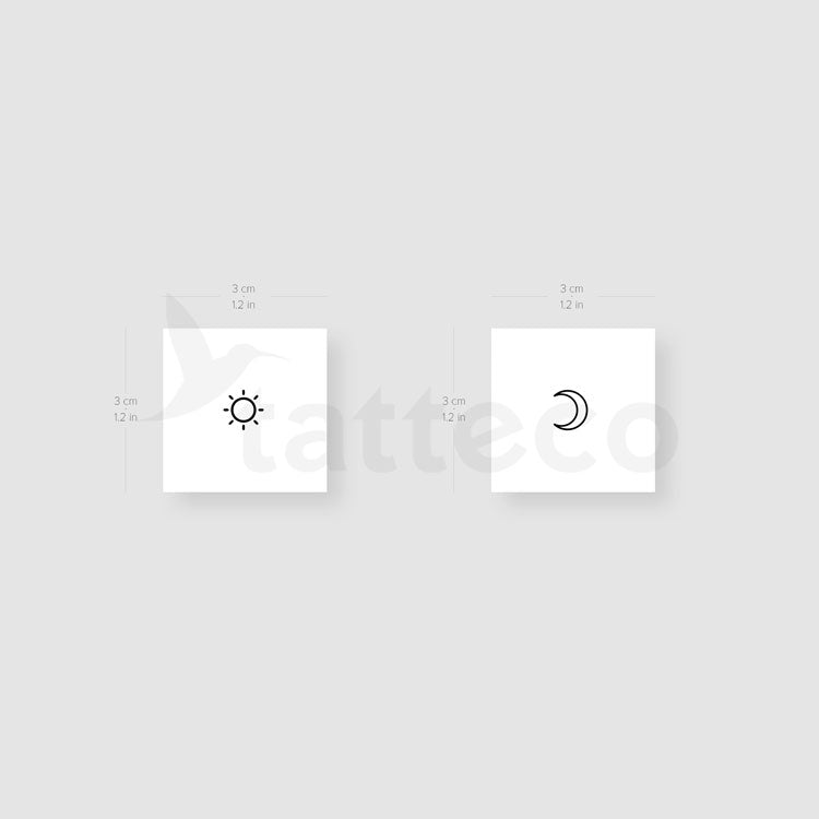 Tiny Matching Sun And Moon Temporary Tattoos - Set of 3+3