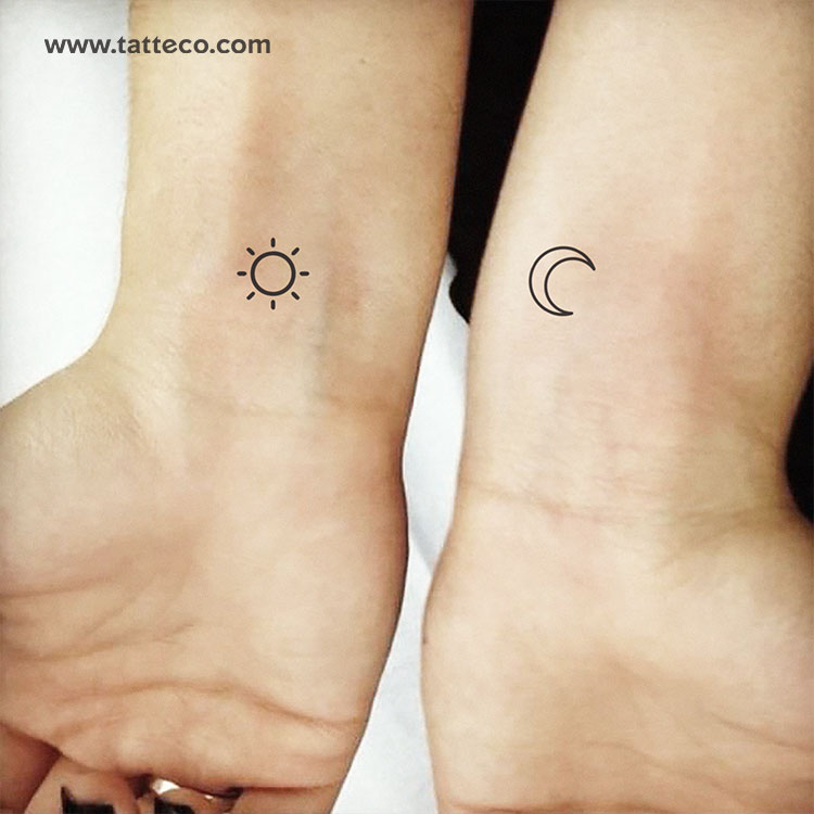 Tatuaje temporal de sol y luna a juego (juego de 3)