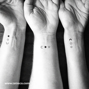Matching Sun, Moon And Star Temporary Tattoo - Set of 3x3