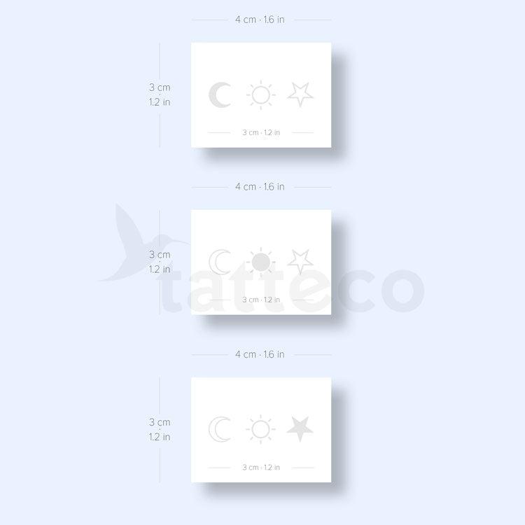 Matching Sun, Moon And Star Semi-Permanent Tattoo - Set of 3x2