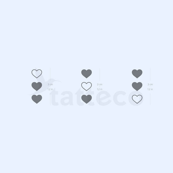 Matching 3 Hearts Semi-Permanent Tattoo - Set of 3x2