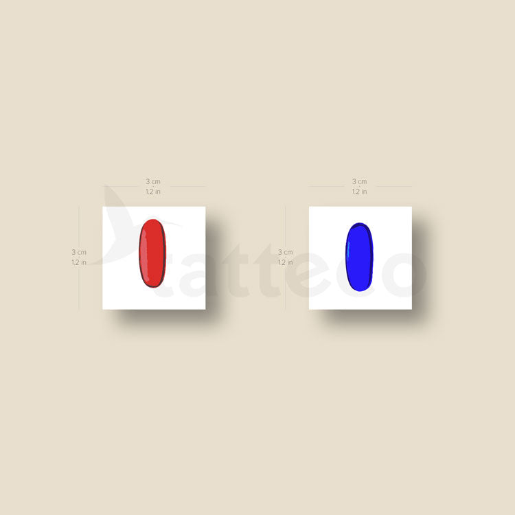 Tatuajes temporales de pastillas azules y rojas a juego (juego de 3)