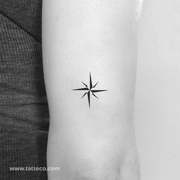Minimalist Compass Rose Temporary Tattoo - Set of 3
