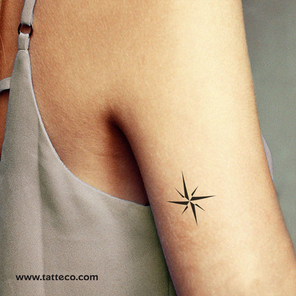 Minimalist Compass Rose Temporary Tattoo - Set of 3