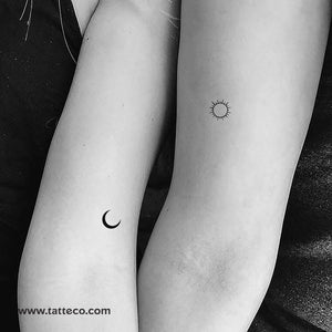 Minimalist Matching Sun And Moon Temporary Tattoo - Set of 3+3