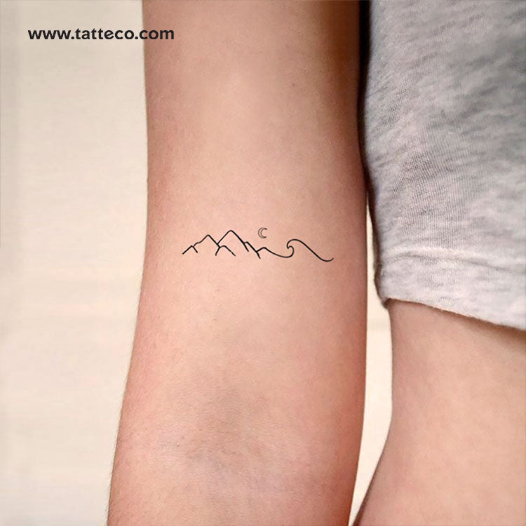 Tatuaje temporal de montaña y ola - Juego de 3
